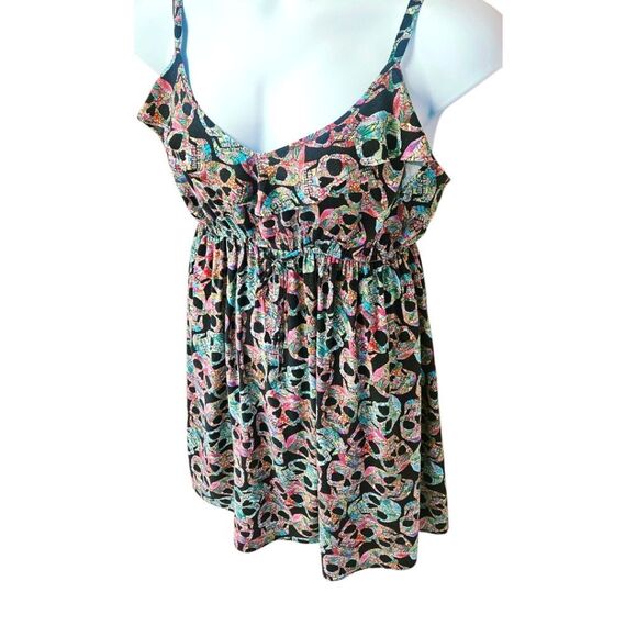 TORRID Plus Size Gothic Multi- Color Skull Ruffle Front Slip Dress Size 1X - Picture 8 of 15